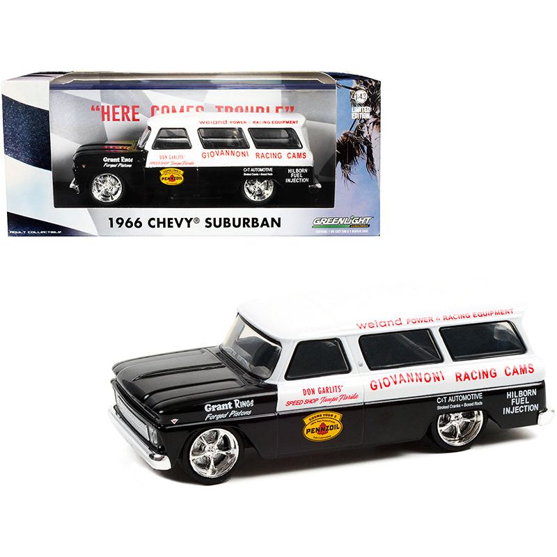 1966 Chevrolet Suburban Black and White "Don Garlits' Speed Shop Tampa Florida" Giovannoni Racing Cams 1/43 Diecast Model Car by Greenlight