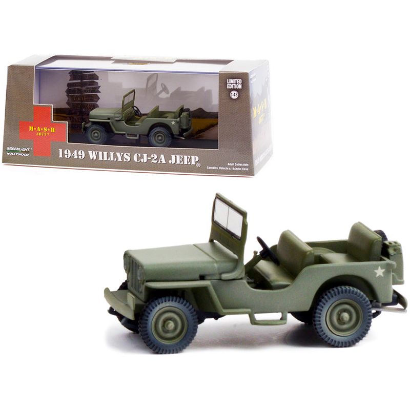 1949 Willys CJ-2A Jeep Army Green "MASH" (1972-1983) TV Series 1/43 Diecast Model Car by Greenlight