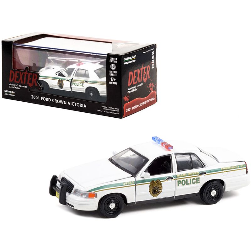 2001 Ford Crown Victoria Police Interceptor White "Miami Metro Police Department" "Dexter" (2006-2013) TV Series 1/43 Diecast Model Car by Greenlight