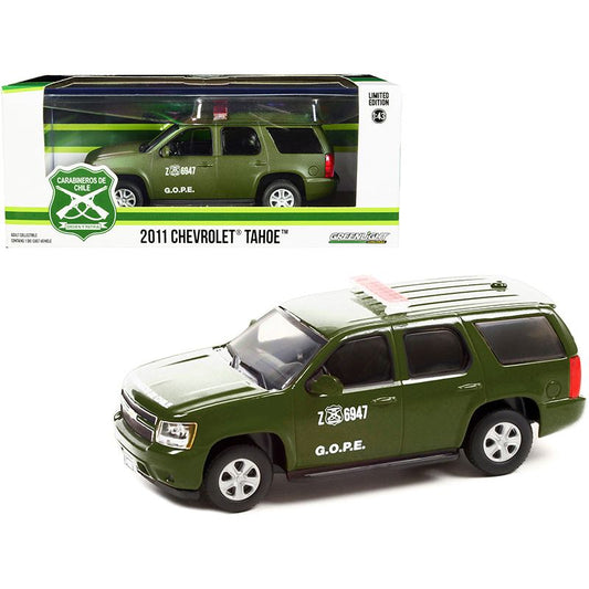 2011 Chevrolet Tahoe Police Car Matt Green "Carabineros de Chile" G.O.P.E. "Grupo de Operaciones Policiales Especiales" 1/43 Diecast Model Car by Greenlight