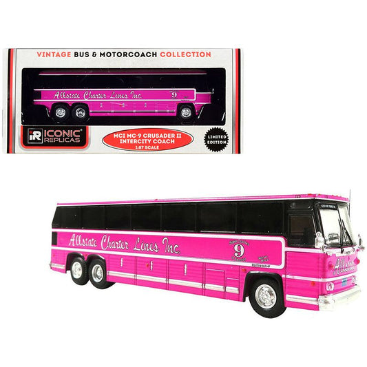 1980 MCI MC-9 Crusader II Intercity Coach Bus Pink "Allstate Charter Lines Inc." "Vintage Bus & Motorcoach Collection" 1/87 (HO) Diecast Model by Iconic Replicas