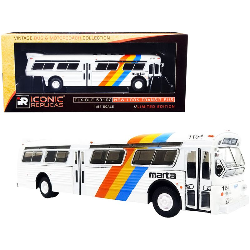 Flxible 53102 Transit Bus #10 "Peachtree St." MARTA Atlanta (Georgia) White with Stripes "Vintage Bus & Motorcoach Collection" 1/87 (HO) Diecast Model by Iconic Replicas