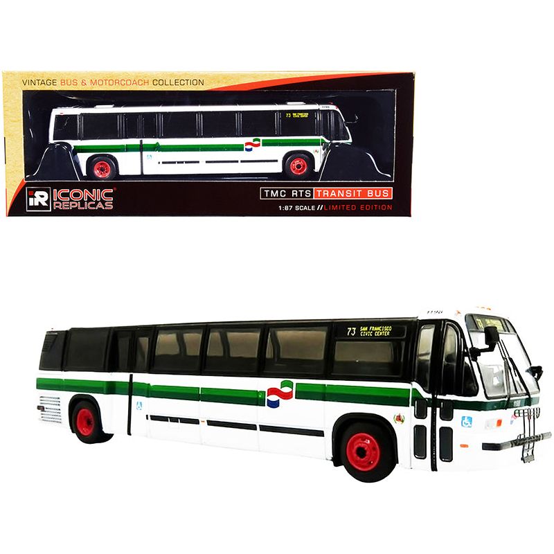 1999 TMC RTS Transit Bus #73 San Francisco Civic Center "Golden Gate Transit" White with Green Stripes "The Vintage Bus & Motorcoach Collection" 1/87 (HO) Diecast Model by Iconic Replicas