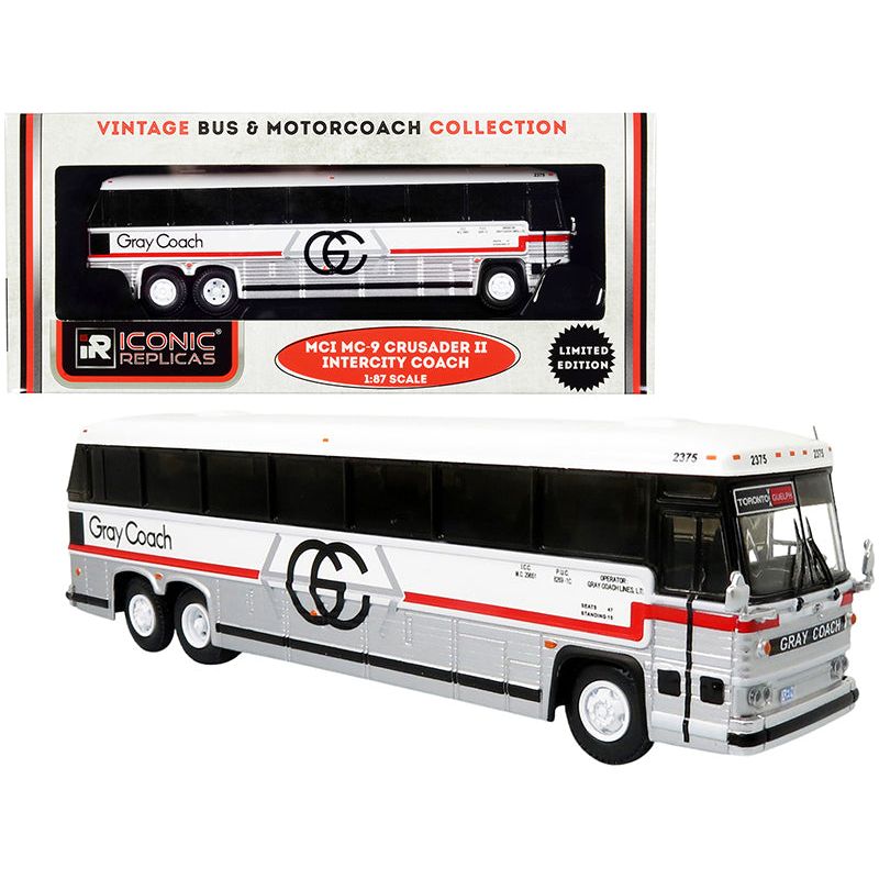 1980 MCI MC-9 Crusader II Intercity Coach Bus "Toronto - Guelph" Ontario (Canada) "Gray Coach" "Vintage Bus & Motorcoach Collection" 1/87 (HO) Diecast Model by Iconic Replicas