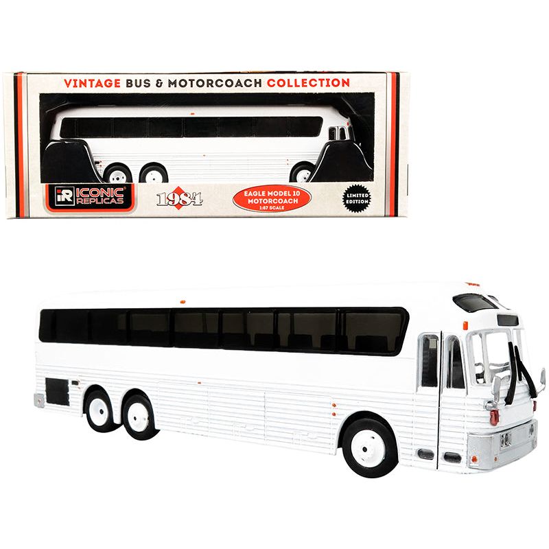 1984 Eagle Model 10 Motorcoach Bus Blank White "Vintage Bus & Motorcoach Collection" 1/87 (HO) Diecast Model by Iconic Replicas