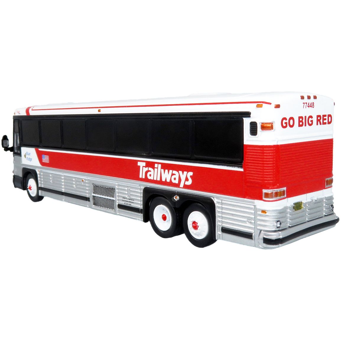 2001 MCI D4000 Coach Bus "Trailways - Blue Ridge" White and Red "Vintage Bus & Motorcoach Collection" Limited Edition to 504 pieces Worldwide 1/87 (HO) Diecast Model by Iconic Replicas