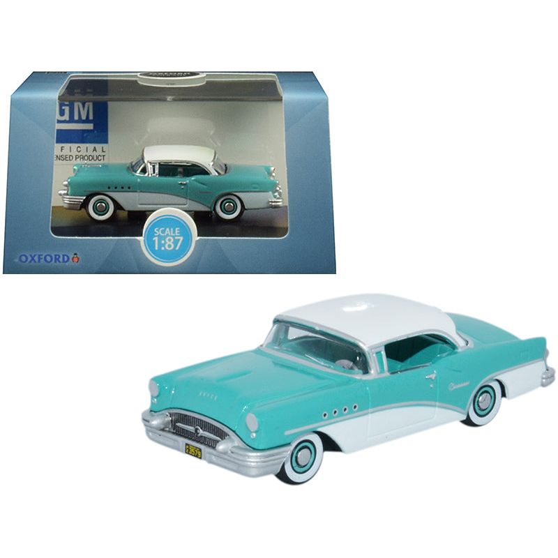 1955 Buick Century Turquoise and Polo White 1/87 (HO) Scale Diecast Model Car by Oxford Diecast