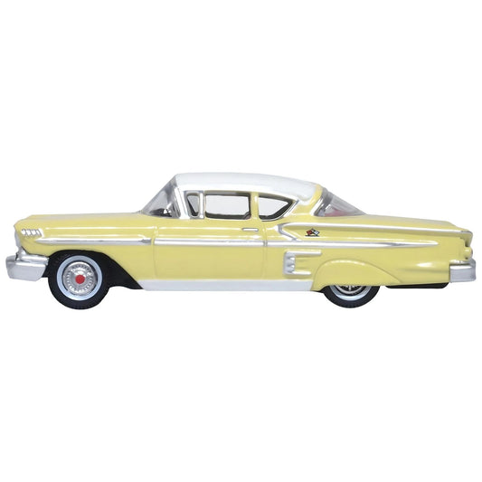 1958 Chevrolet Impala Sport Colonial Cream with Snowcrest White Top 1/87 (HO) Scale Diecast Model Car by Oxford Diecast