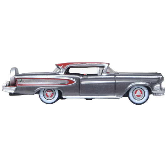 1958 Edsel Citation Silver Gray Metallic with Ember Red Top and Red Interior 1/87 (HO) Scale Diecast Model Car by Oxford Diecast