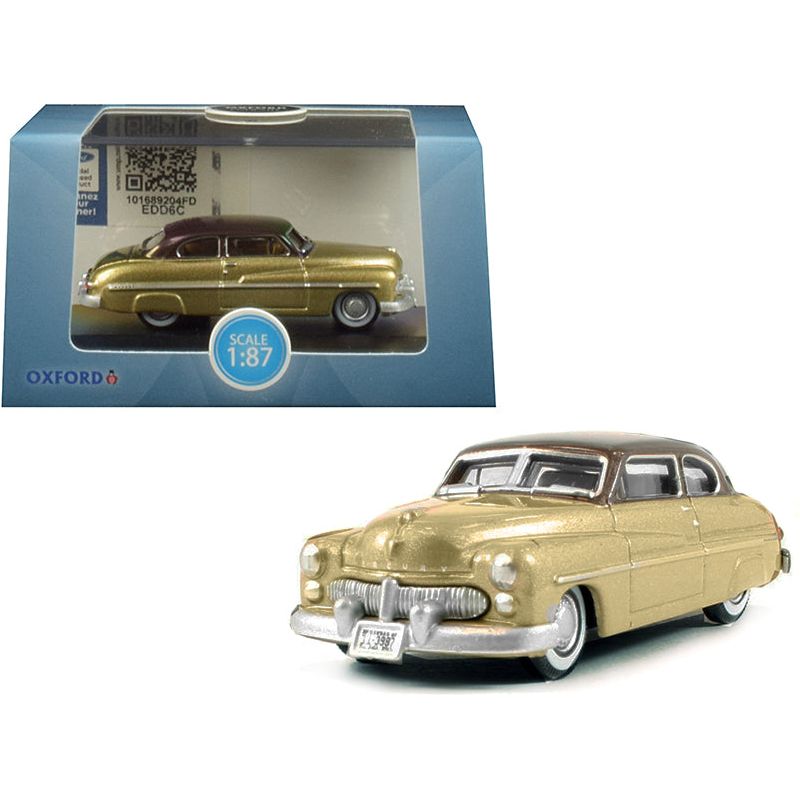 1949 Mercury Coupe Gold with Dark Brown Top 1/87 (HO) Scale Diecast Model Car by Oxford Diecast