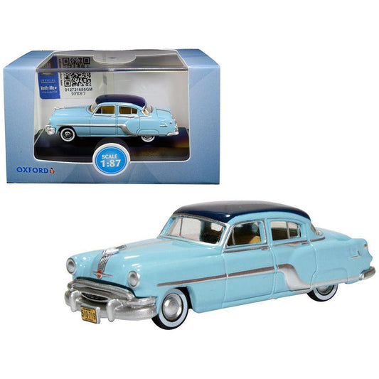 1954 Pontiac Chieftain 4 Door Mayfair Blue with San Marino Blue Top 1/87 (HO) Scale Diecast Model Car by Oxford Diecast