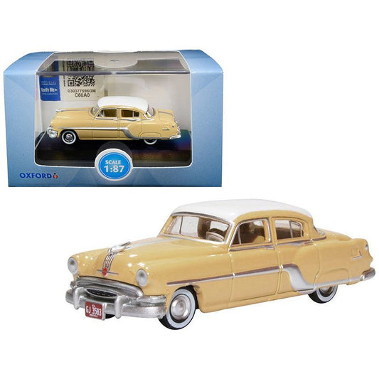 1954 Pontiac Chieftain 4 Door Maize Yellow with Winter White Top 1/87 (HO) Scale Diecast Model Car by Oxford Diecast