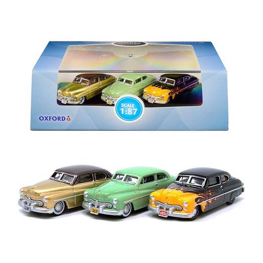 1949 Mercury Set of 3 Cars "70th Anniversary" 1/87 (HO) Scale Diecast Model Cars by Oxford Diecast