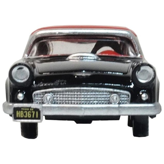 1956 Ford Thunderbird Raven Black with Fiesta Red Top 1/87 (HO) Scale Diecast Model Car by Oxford Diecast