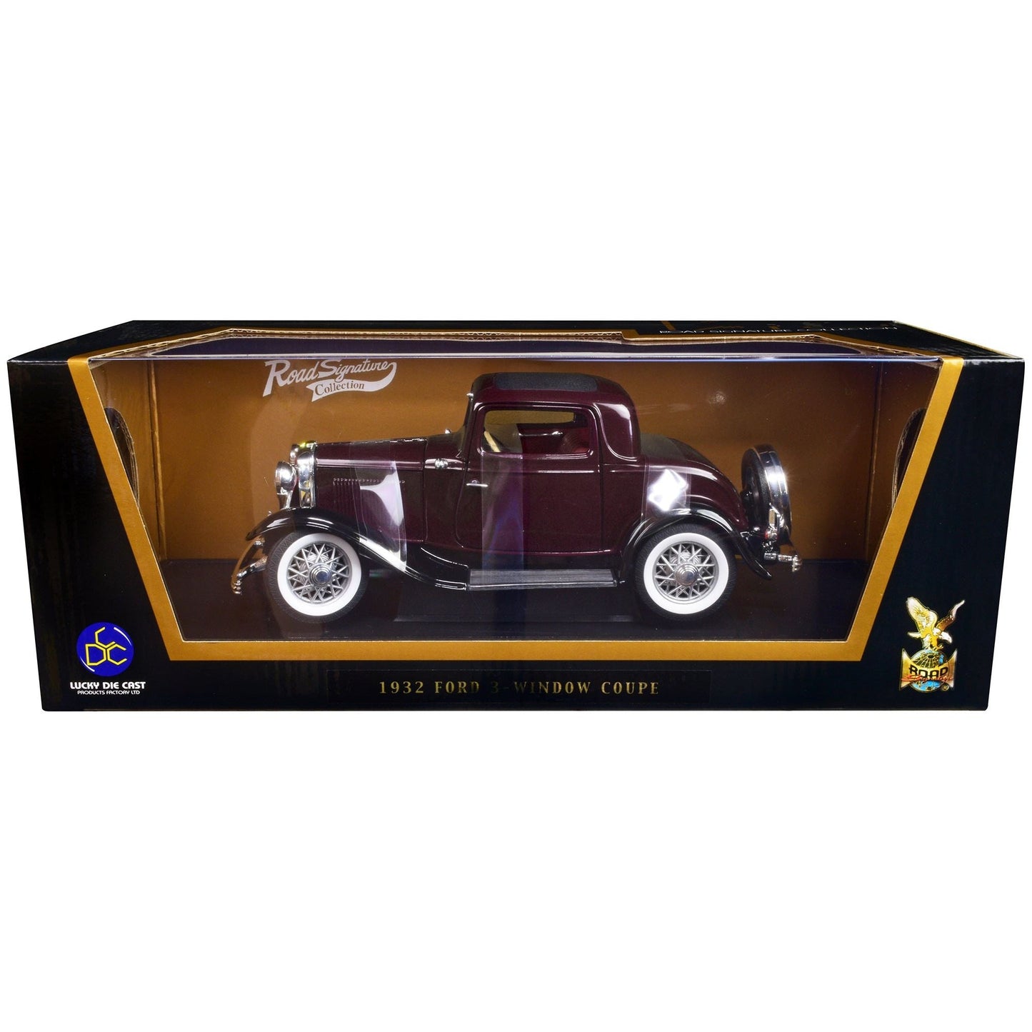 1932 Ford 3-Window Coupe Burgundy with Black Top 1/18 Diecast Model Car by Road Signature