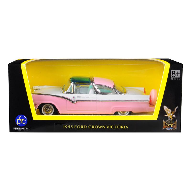 1955 Ford Crown Victoria Pink and White 1/43 Diecast Model Car by Road Signature