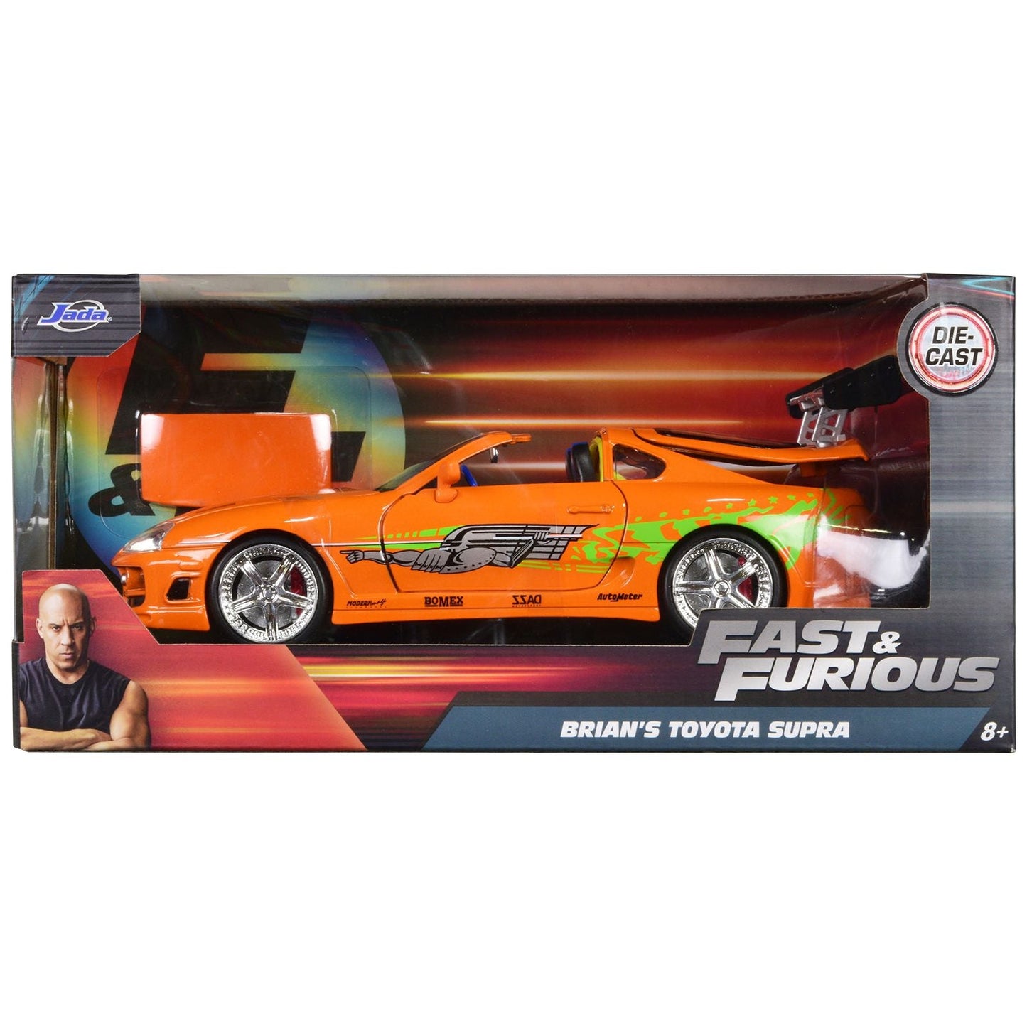 Brian's Toyota Supra Orange with Graphics "Fast & Furious" Movie 1/24 Diecast Model Car by Jada