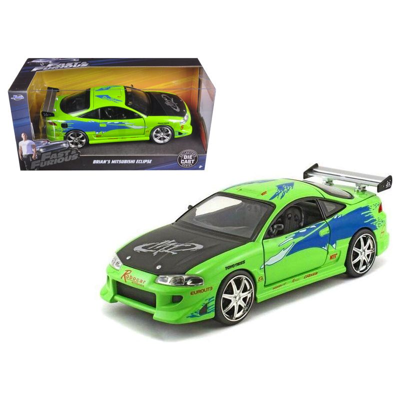 Brian's Mitsubishi Eclipse Green with Black Hood and Graphics "The Fast and The Furious" (2001) Movie 1/24 Diecast Model Car by Jada