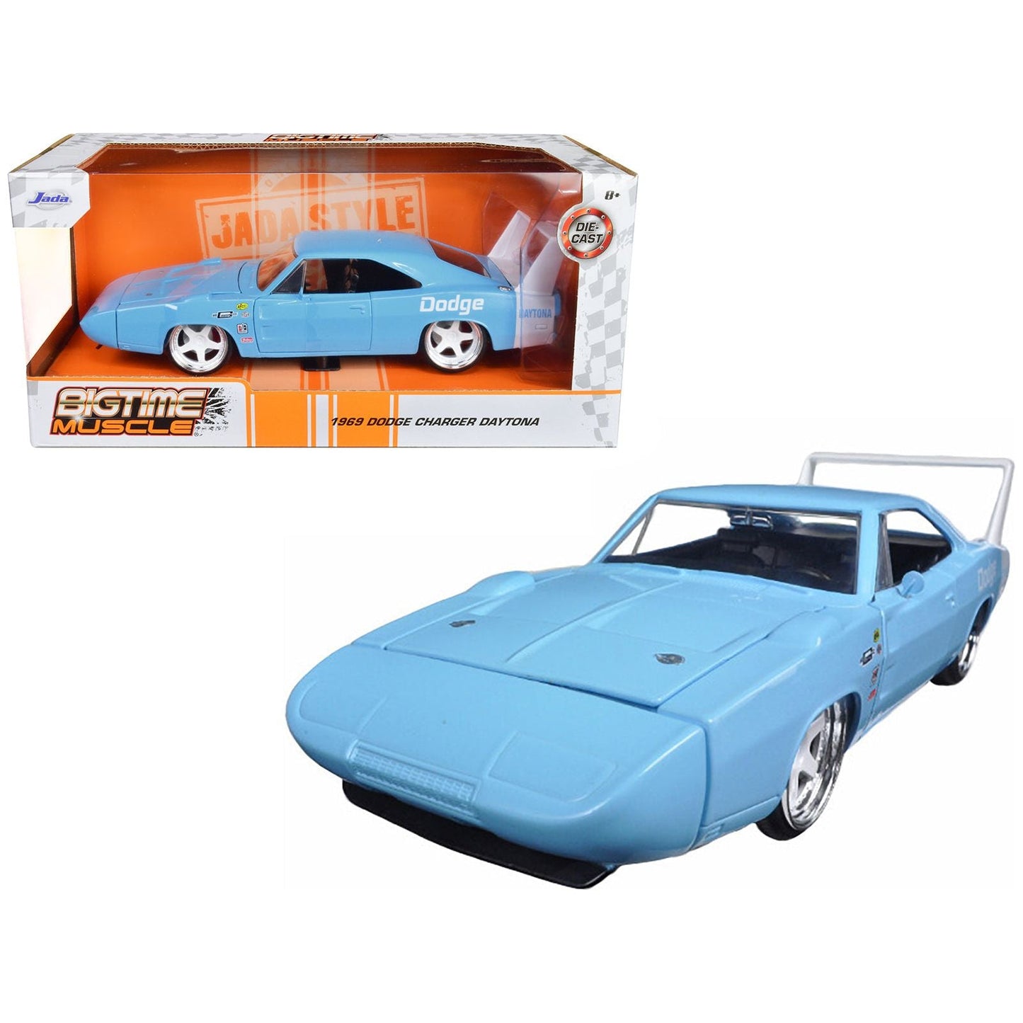 1969 Dodge Charger Daytona Light Blue with White "Bigtime Muscle" Series 1/24 Diecast Model Car by Jada