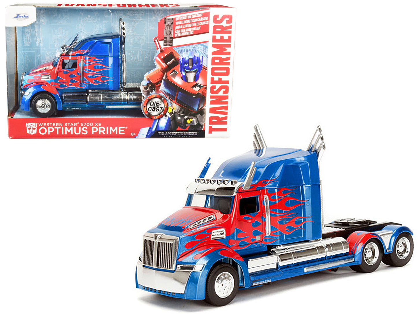 Western Star 5700 XE Phantom Optimus Prime with Robot on Chassis "Transformers 5" (2017) Movie "Hollywood Rides" Series 1/24 Diecast Model by Jada