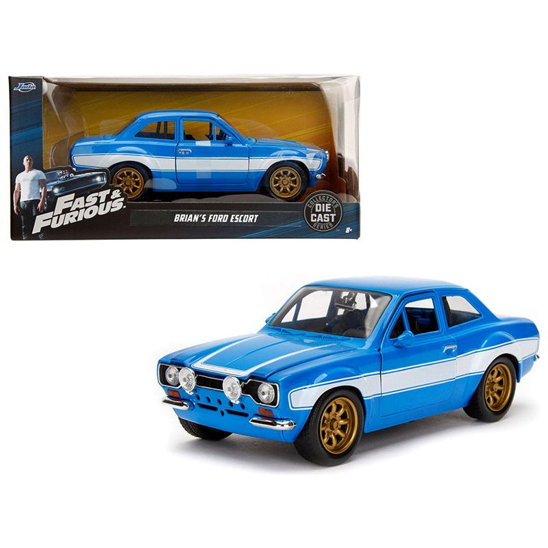 1970 Brian's Ford Escort Blue with White Stripes "Fast & Furious" Movie 1/24 Diecast Model Car by Jada