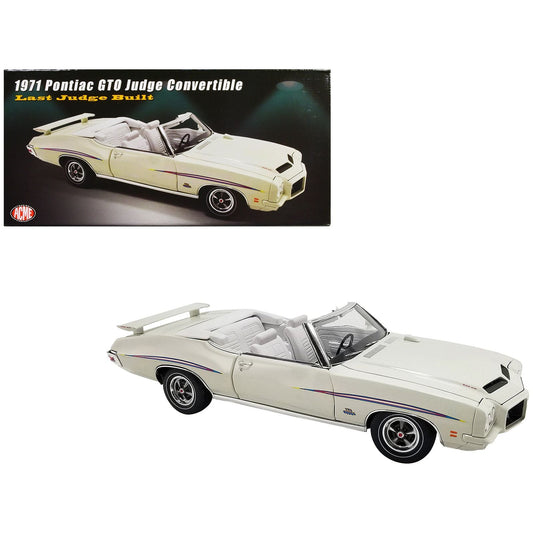 1971 Pontiac GTO Judge Convertible White with Graphics and White Interior "Last Judge Built" Limited Edition to 390 pieces Worldwide 1/18 Diecast Model Car by ACME