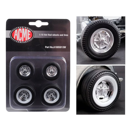 Chrome Salt Flat Wheel and Tire Set of 4 pieces from "1932 Ford 5 Window Hot Rod" 1/18 by Acme 1/18 by Acme