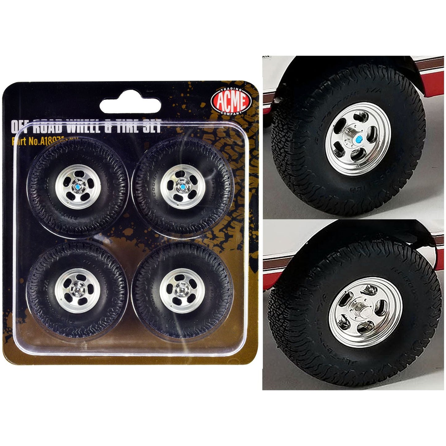 Off Road Wheels and Tires Set of 4 pieces from "1972 Chevrolet K-10 4x4" for 1/18 Scale Models by ACME