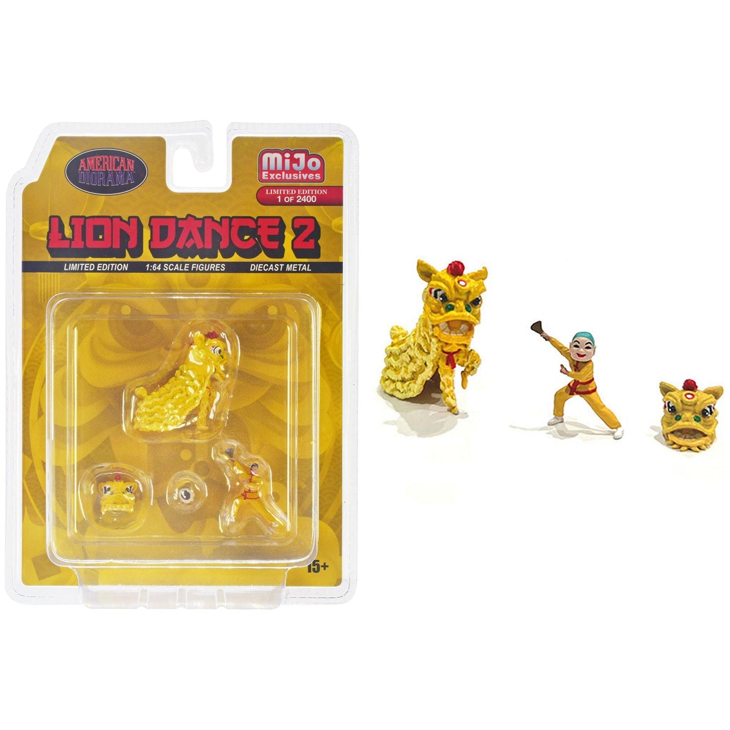 "Lion Dance 2" 4 piece Diecast Figure Set (1 Figures 1 Lion 2 Accessories) Limited Edition to 2400 pieces Worldwide for 1/64 Scale Models by American Diorama