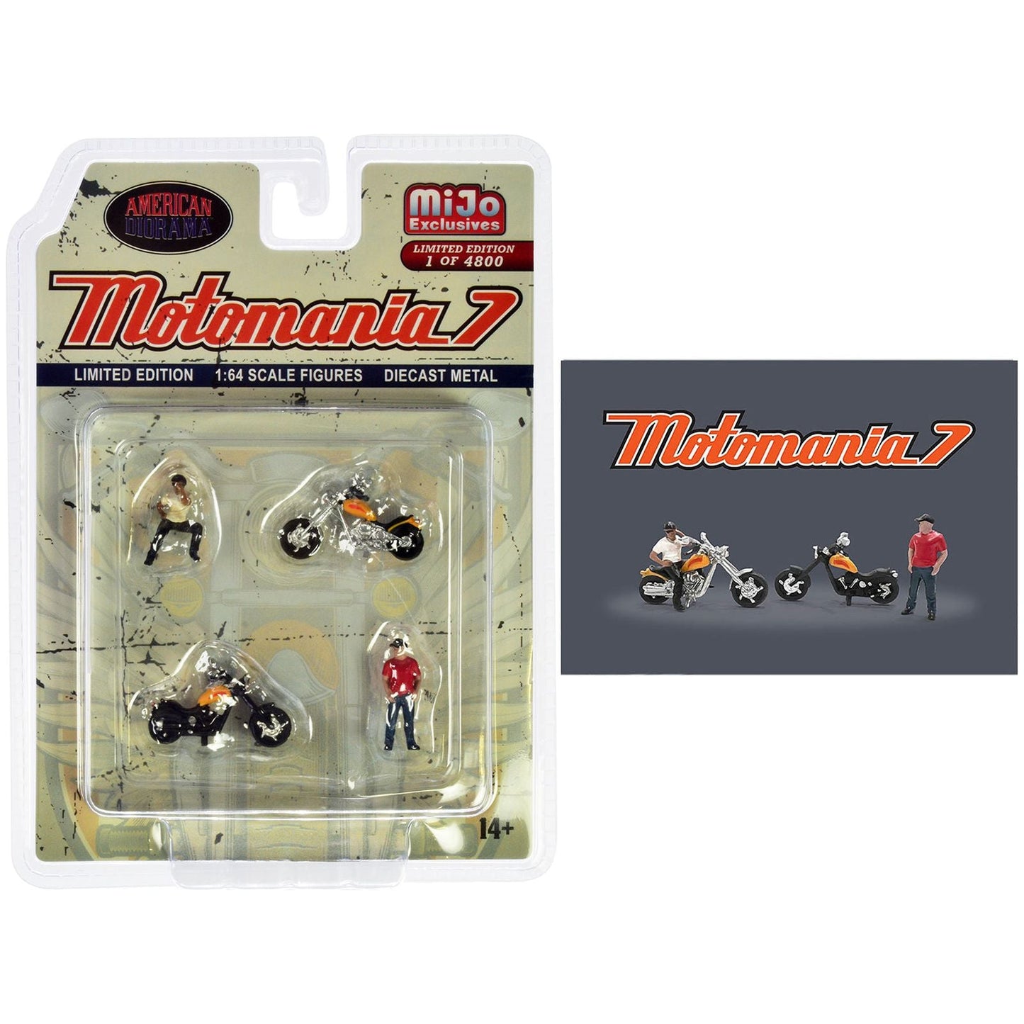 "Motomania 7" 4 piece Diecast Figure Set (2 Figures 2 Motorcycles) Limited Edition to 4800 pieces Worldwide for 1/64 scale models by American Diorama