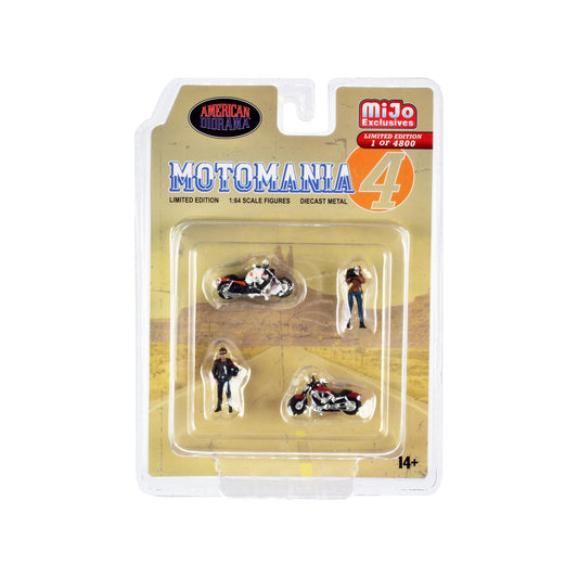 "Motomania 4" 4 piece Diecast Set (2 Figures and 2 Motorcycles) Limited Edition to 4800 pieces Worldwide 1/64 Scale Models by American Diorama