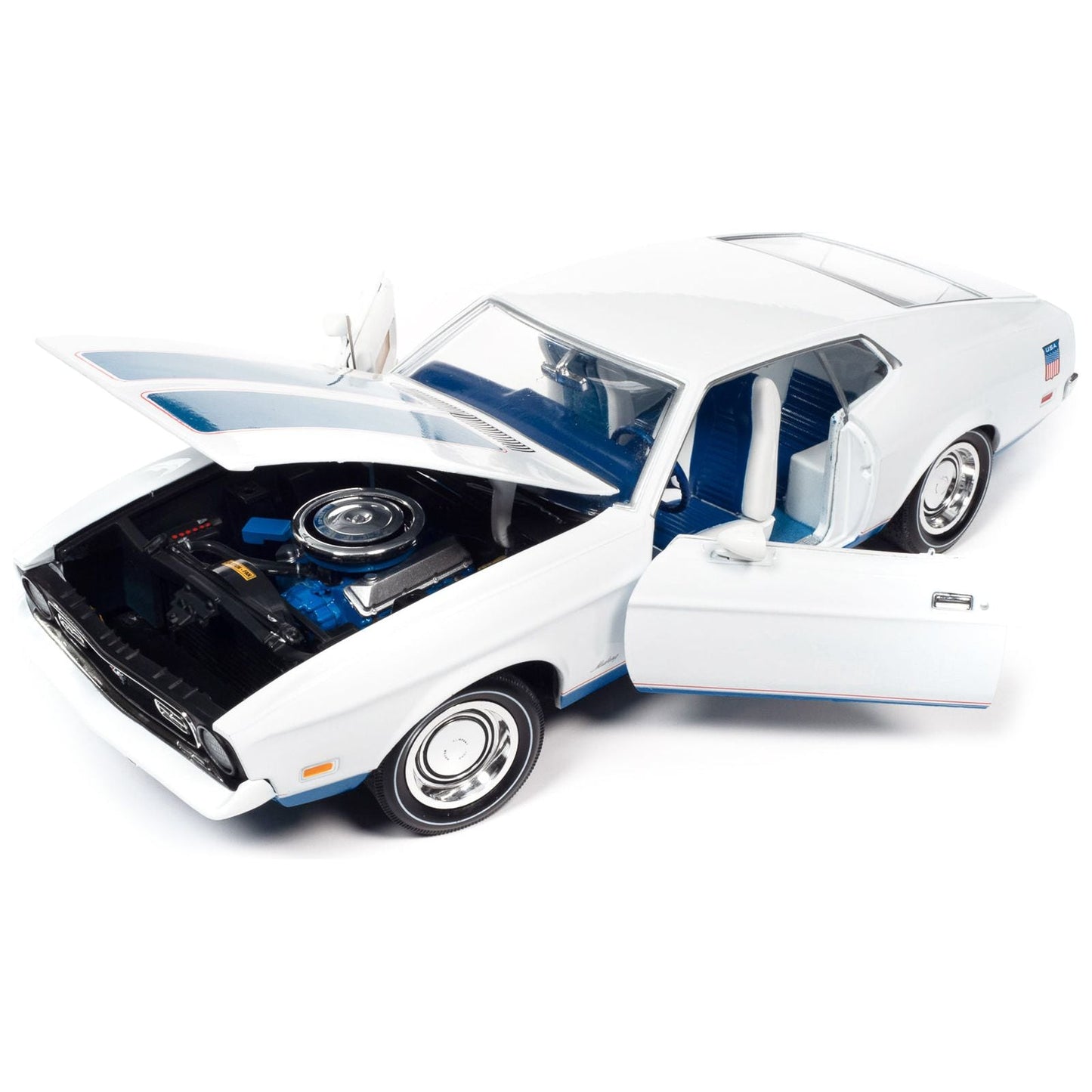 1972 Ford Mustang Sprint White with Blue Stripes "Class of 1972" "American Muscle" Series 1/18 Diecast Model Car by Auto World