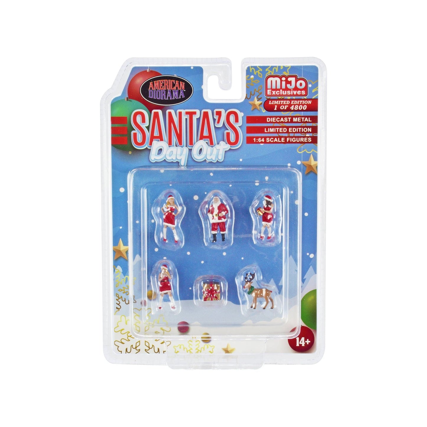 "Santa's Day Out" 6 piece Diecast Set (1 Man 2 Women 1 Reindeer 1 Present Figures and Accessories) Limited Edition to 4800 pieces Worldwide 1/64 Scale Models by American Diorama