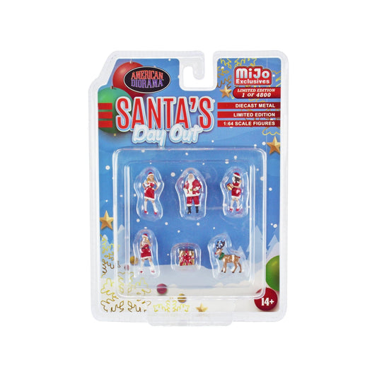 "Santa's Day Out" 6 piece Diecast Set (1 Man 2 Women 1 Reindeer 1 Present Figures and Accessories) Limited Edition to 4800 pieces Worldwide 1/64 Scale Models by American Diorama