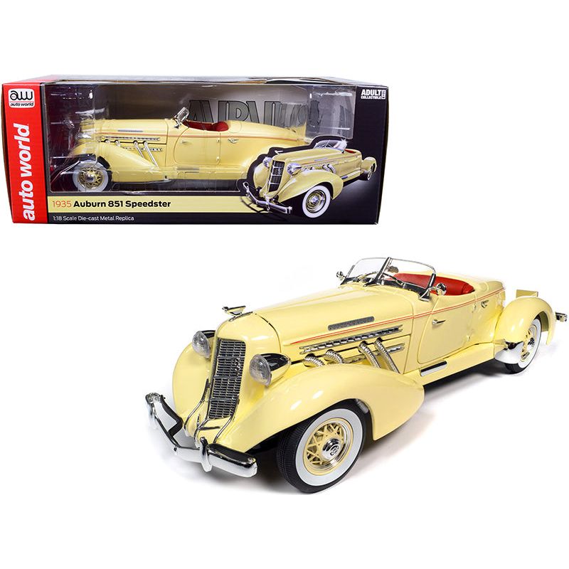 1935 Auburn 851 Speedster Cream with Red Interior 1/18 Diecast Model Car by Auto World