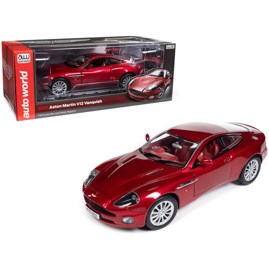 2005 Aston Martin V12 Vanquish RHD (Right Hand Drive) Toro Red Mica Metallic with Red Interior 1/18 Diecast Model Car by Auto World