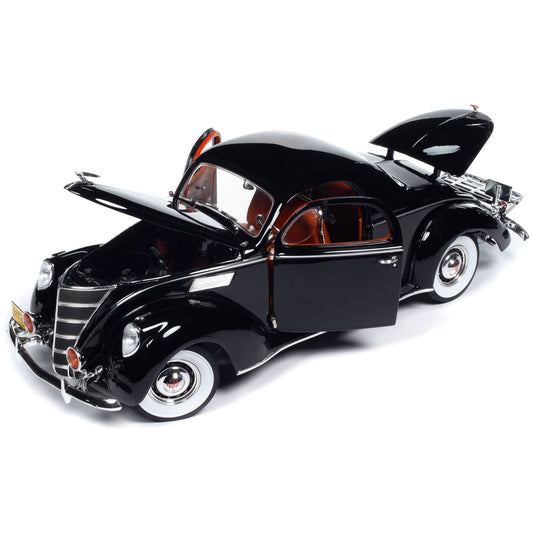 1937 Lincoln Zephyr Black with Red Interior 1/18 Diecast Model Car by Auto World