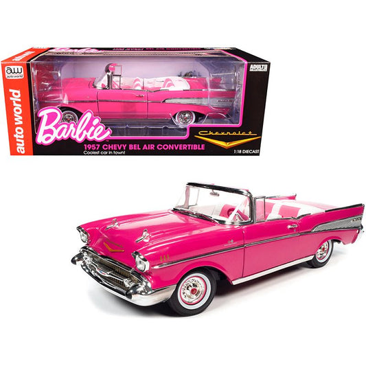 1957 Chevrolet Bel Air Convertible Pink "Barbie" "Silver Screen Machines" 1/18 Diecast Model Car by Auto World