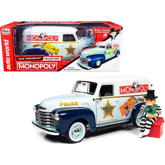 1948 Chevrolet Panel Police Van with Mr. Monopoly Figurine "Monopoly" 1/18 Diecast Model Car by Auto World