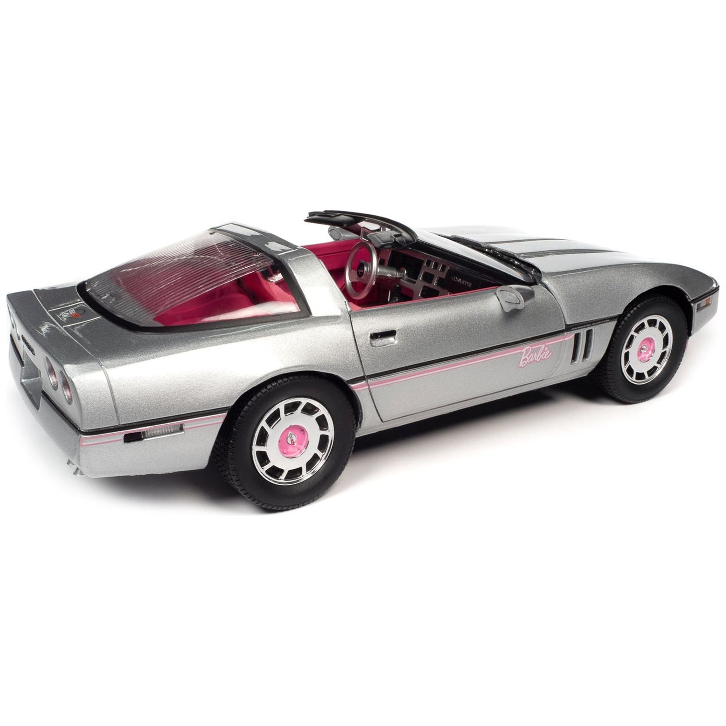 1986 Chevrolet Corvette Convertible Silver Metallic with Pink Interior "Barbie" "Silver Screen Machines" 1/18 Diecast Model Car by Auto World