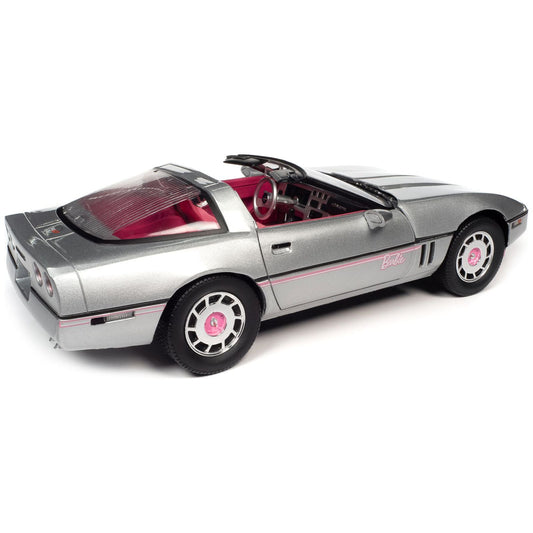 1986 Chevrolet Corvette Convertible Silver Metallic with Pink Interior "Barbie" "Silver Screen Machines" 1/18 Diecast Model Car by Auto World