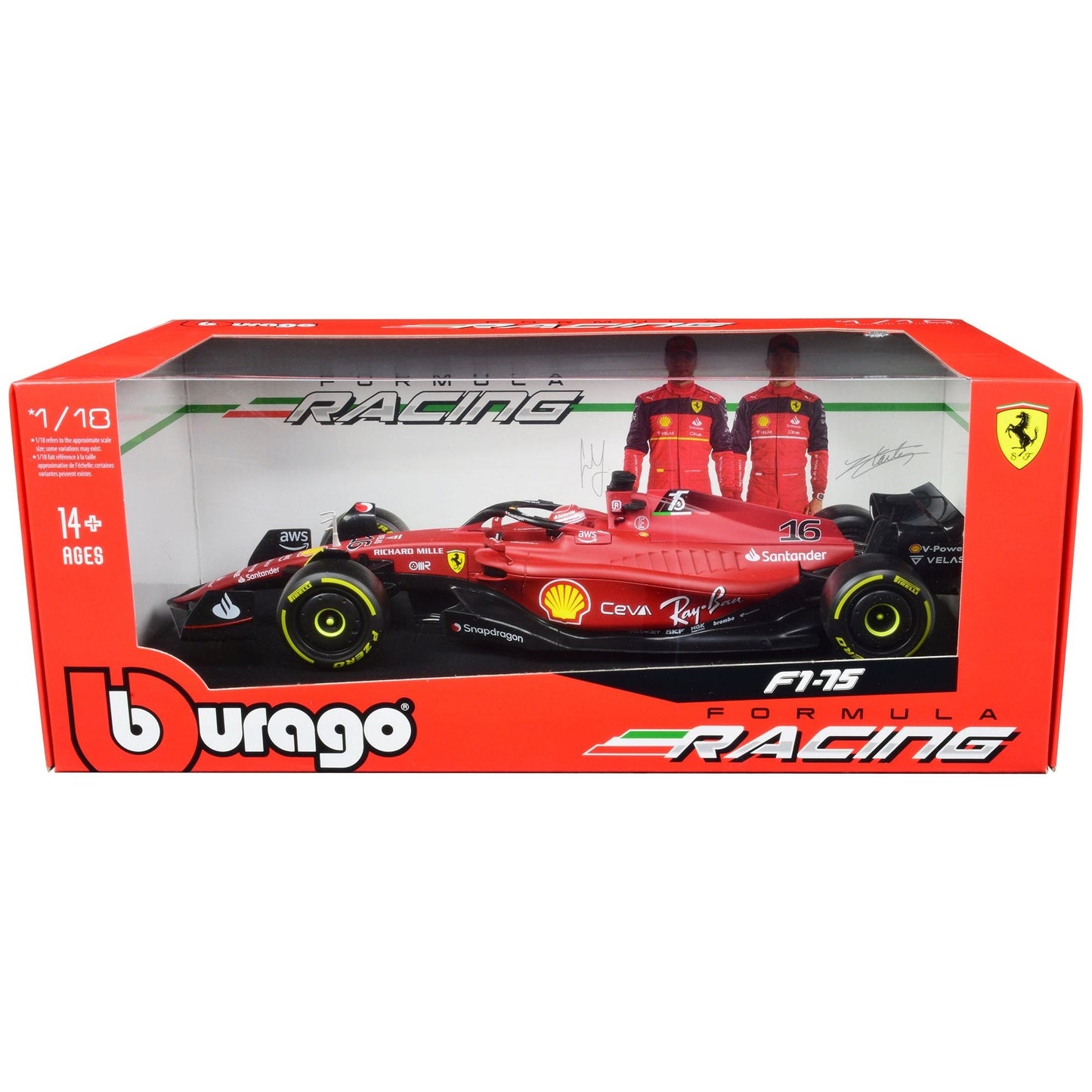 Ferrari F1-75 #16 Charles Leclerc "Ferrari Racing" Formula One F1 (2022) "Formula Racing" Series 1/18 Diecast Model Car by Bburago