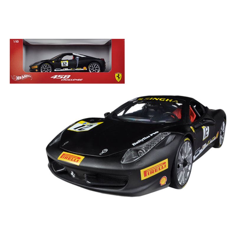 Ferrari 458 Challenge Matt Black #12 1/18 Diecast Car Model by Hot Wheels