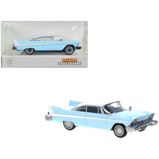 1958 Plymouth Fury Light Blue with White Top 1/87 (HO) Scale Model Car by Brekina