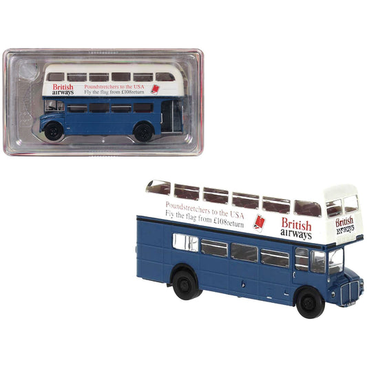 1970 AEC Routemaster Doubledecker Bus Blue and White "British Airways" 1/87 (HO) Scale Model Car by Brekina