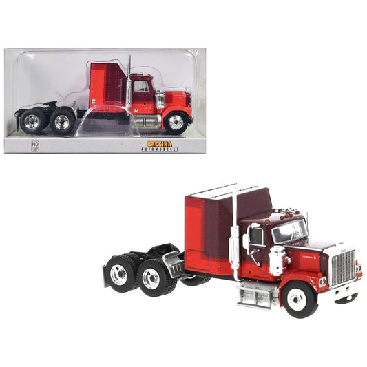 1980 GMC General Truck Tractor Dark Red and Light Red 1/87 (HO) Scale Model Car by Brekina