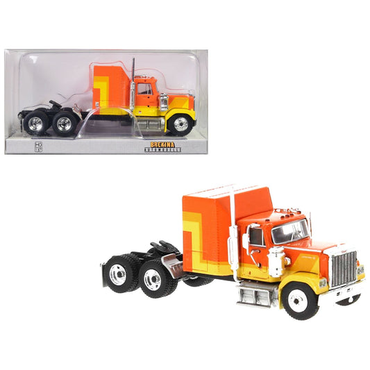 1980 GMC General Truck Tractor Orange and Yellow 1/87 (HO) Scale Model Car by Brekina