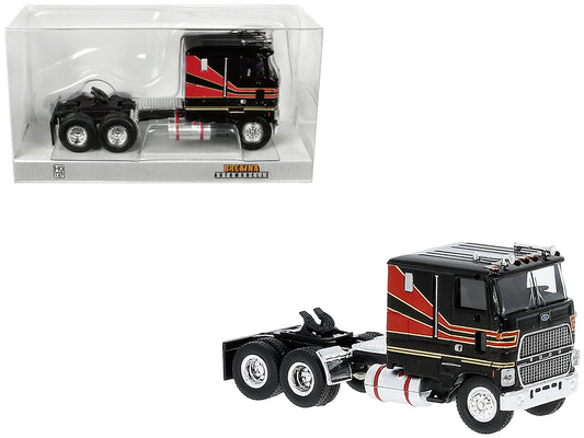 1978 Ford CLT 9000 Truck Tractor Black with Red Stripes 1/87 (HO) Scale Model Car by Brekina