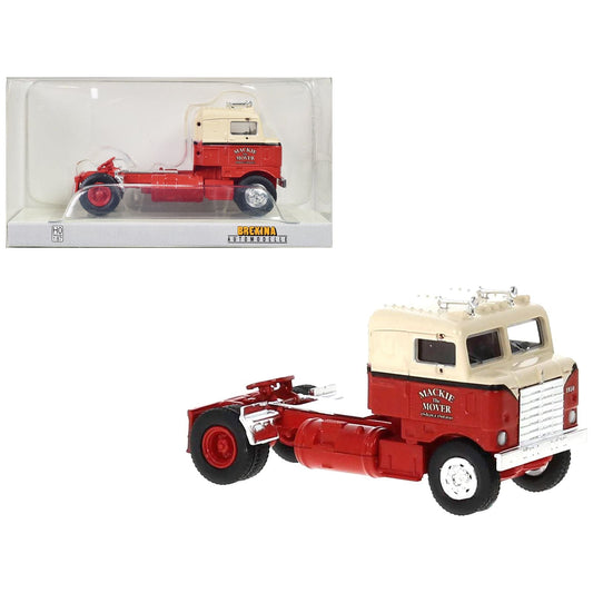 1950 Kenworth Bullnose Truck Tractor Red and Beige "Mackie the Mover" 1/87 (HO) Scale Model Car by Brekina