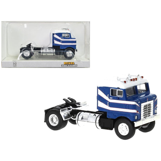 1950 Kenworth Bullnose Truck Tractor Blue with White Top and Stripes 1/87 (HO) Scale Model Car by Brekina